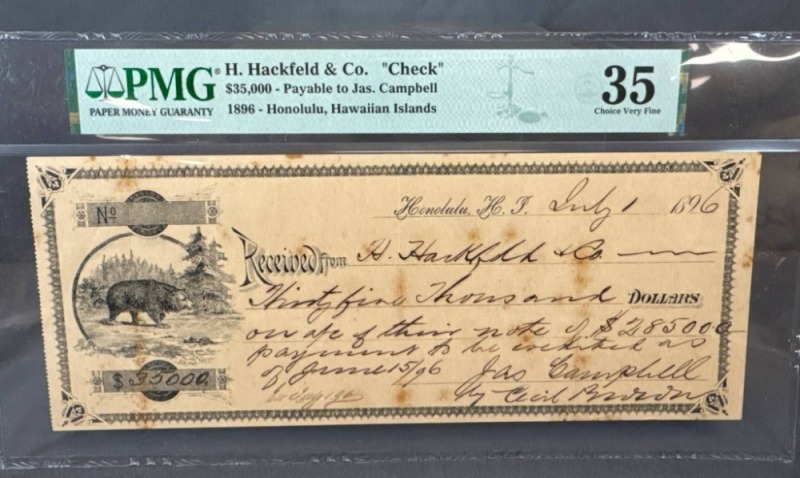 1896 H. Hackfeld & Co. $35,000 Check