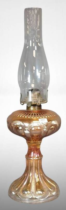 Carnival Glass Zipper Loop Kerosene Stand Lamp