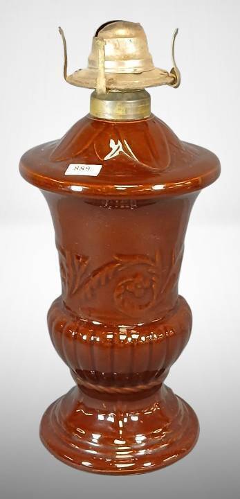 Bennington Pottery Oil Lamp With Brown Glaze