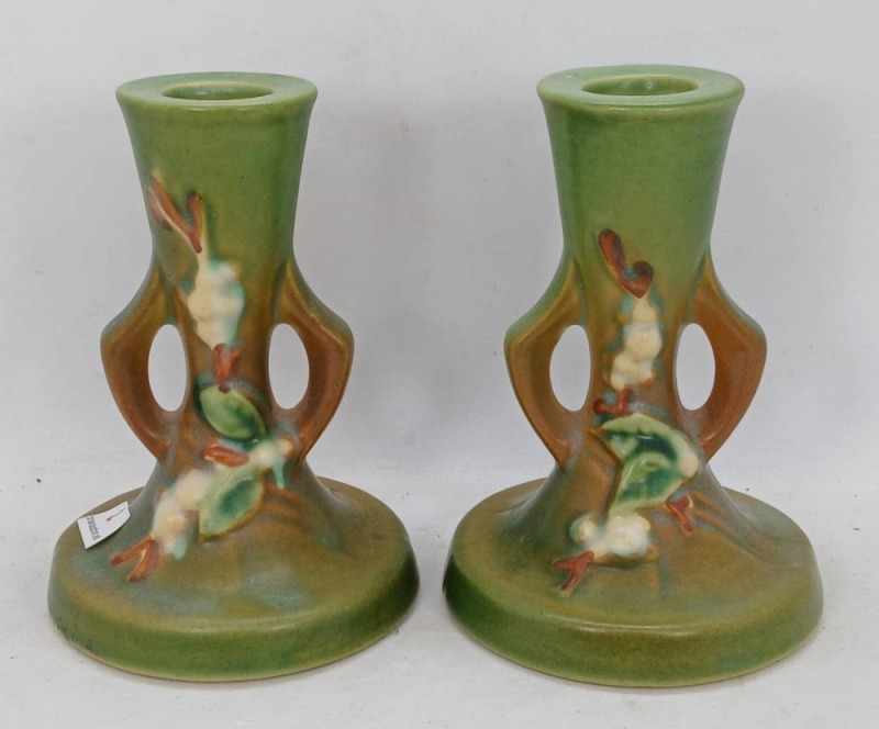 Roseville Snowberry Candleholders, Green