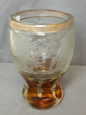 Etched Glass Vase with Amber Accents - 4
