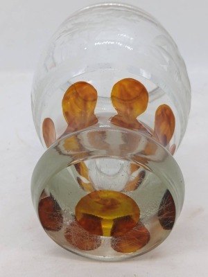 Etched Glass Vase with Amber Accents - 5