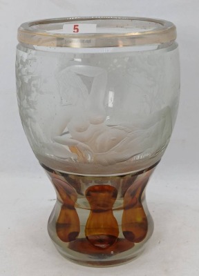 Etched Glass Vase with Amber Accents - 7