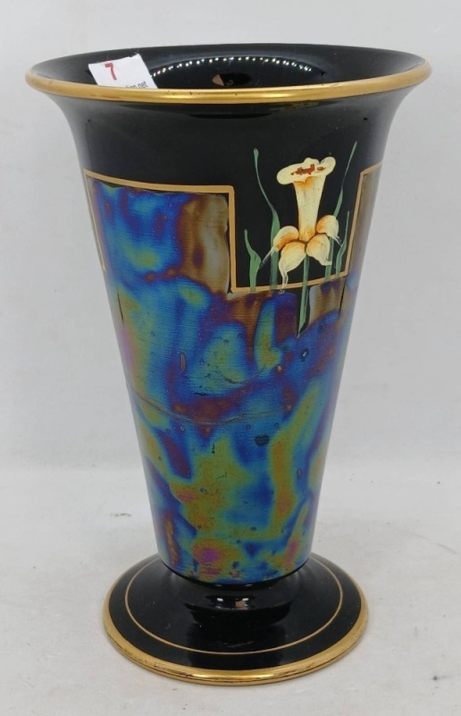 Black Amethyst Vase with Gold and Floral Design