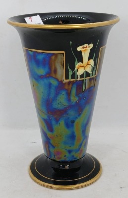 Black Amethyst Vase with Gold and Floral Design