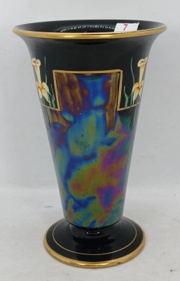 Black Amethyst Vase with Gold and Floral Design - 2