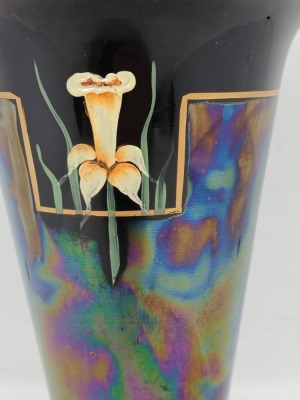 Black Amethyst Vase with Gold and Floral Design - 5