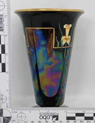 Black Amethyst Vase with Gold and Floral Design - 7