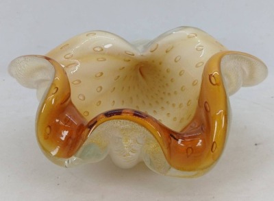 Murano Amber and Cream Shell-shaped Glass Bowl - 4