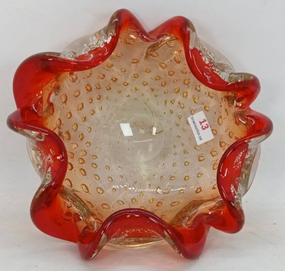 Murano Glass Bowl with Scalloped Rim