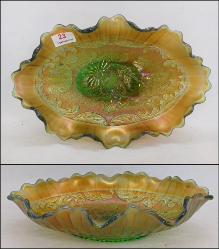 Northwood Carnival Glass Poppy Pickle Dish
