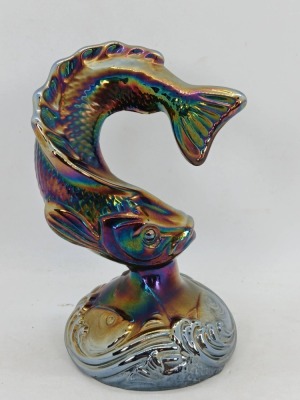 Fenton Iridescent Glass Jumping Fish Figurine - 3