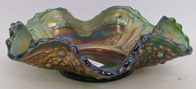 Green Carnival Glass Sailboats Bowl - 6