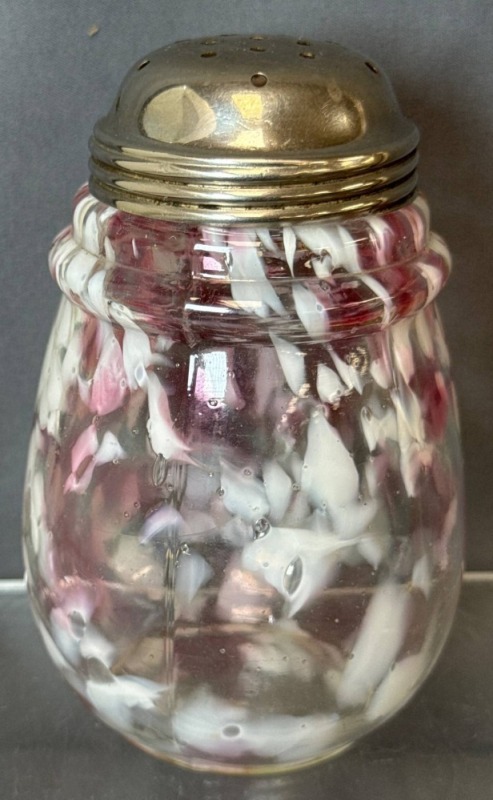 Cranberry Spatter Glass Sugar Shaker