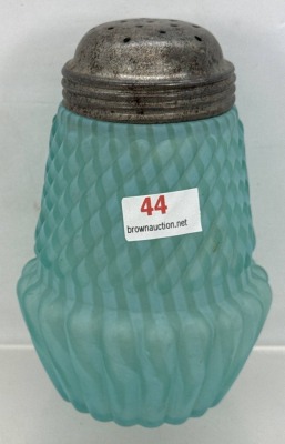 Chrysanthemum Swirl Blue Opalescent Glass Sugar Shaker with Metal Lid - 2