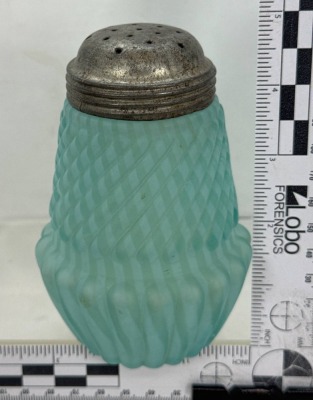 Chrysanthemum Swirl Blue Opalescent Glass Sugar Shaker with Metal Lid - 4