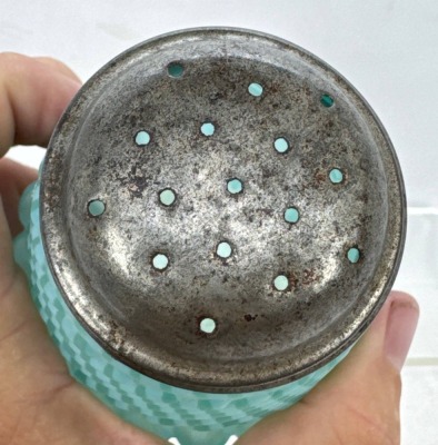Chrysanthemum Swirl Blue Opalescent Glass Sugar Shaker with Metal Lid - 5