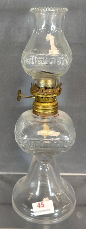 Miniature Glass Oil Lamp with Brass Burner, 9" Tall