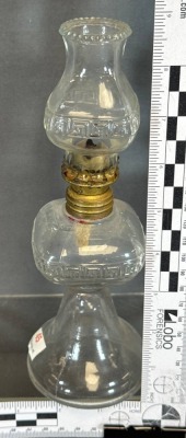 Miniature Glass Oil Lamp with Brass Burner, 9" Tall - 4