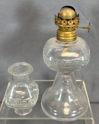Miniature Glass Oil Lamp with Brass Burner, 9" Tall - 5