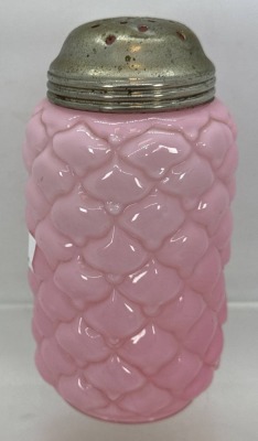 Pink Cased Glass Shaker in Diamond Quilted with Metal Lid