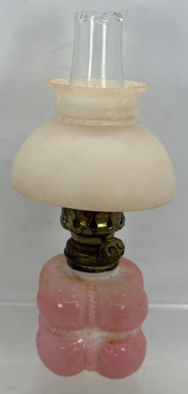 Pink Glass Miniature Oil Lamp