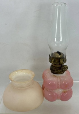 Pink Glass Miniature Oil Lamp - 2