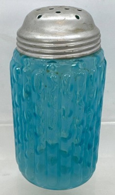 Blue Opalescent Sugar Shaker with Metal Lid