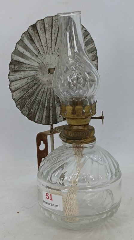Clear Miniature Glass Oil Lamp with Metal Reflector