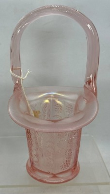 Fenton Pink Glass Basket with Butterfly and Berry Design - 3