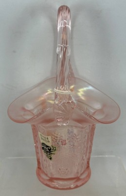 Fenton Pink Glass Basket with Butterfly and Berry Design - 4