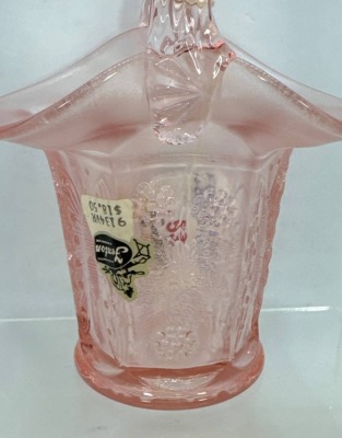 Fenton Pink Glass Basket with Butterfly and Berry Design - 5