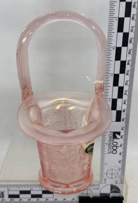 Fenton Pink Glass Basket with Butterfly and Berry Design - 6