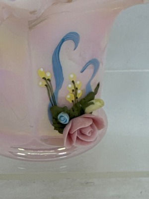 Fenton Pink Rose Corsage Glass Basket - 3