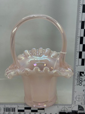 Fenton Pink Rose Corsage Glass Basket - 4
