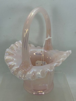 Fenton Pink Rose Corsage Glass Basket - 5