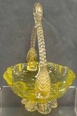 Yellow Glass Basket with Ornate Handle - 2