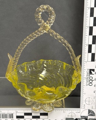 Yellow Glass Basket with Ornate Handle - 3
