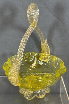 Yellow Glass Basket with Ornate Handle - 4