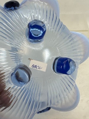 Blue Opalescent Glass Basket with Applied Handle - 5