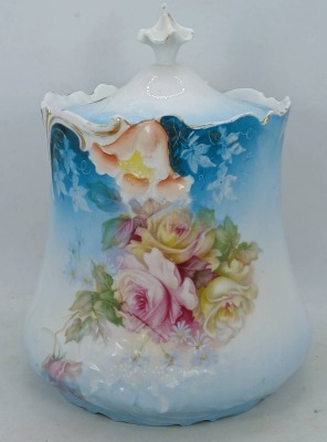 RS Prussia-style Lidded Biscuit Jar with Floral Design