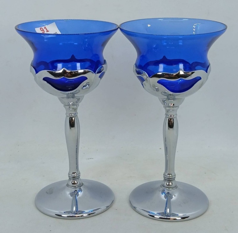 Farber Bros NYC Silver and Cobalt Glass Goblets