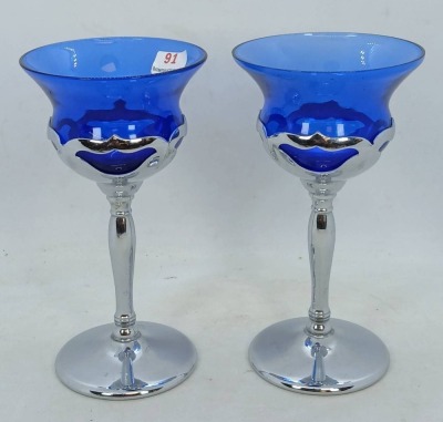 Farber Bros NYC Silver and Cobalt Glass Goblets - 2