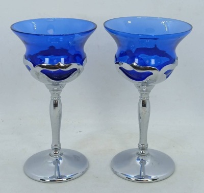 Farber Bros NYC Silver and Cobalt Glass Goblets - 3