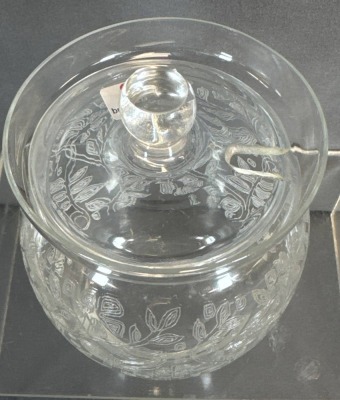 Glass Condiment Jar with Lid and Etched Floral Design - 2