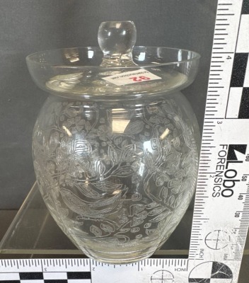 Glass Condiment Jar with Lid and Etched Floral Design - 4