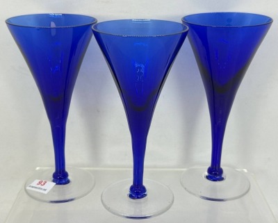 Three Cobalt Blue Glass Goblets