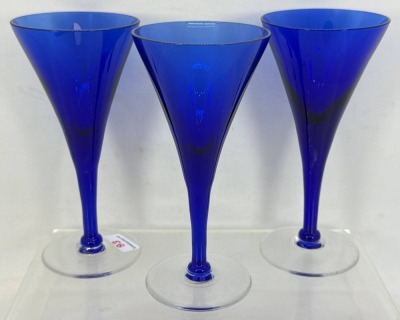 Three Cobalt Blue Glass Goblets - 2