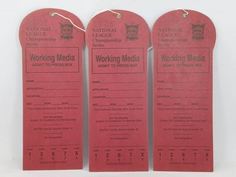 1985 NLCS Working Media Pass Tags