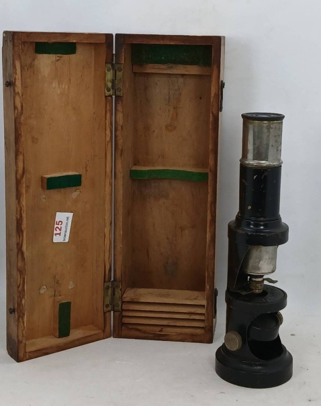 Vintage Jena Microscope with Wooden Case